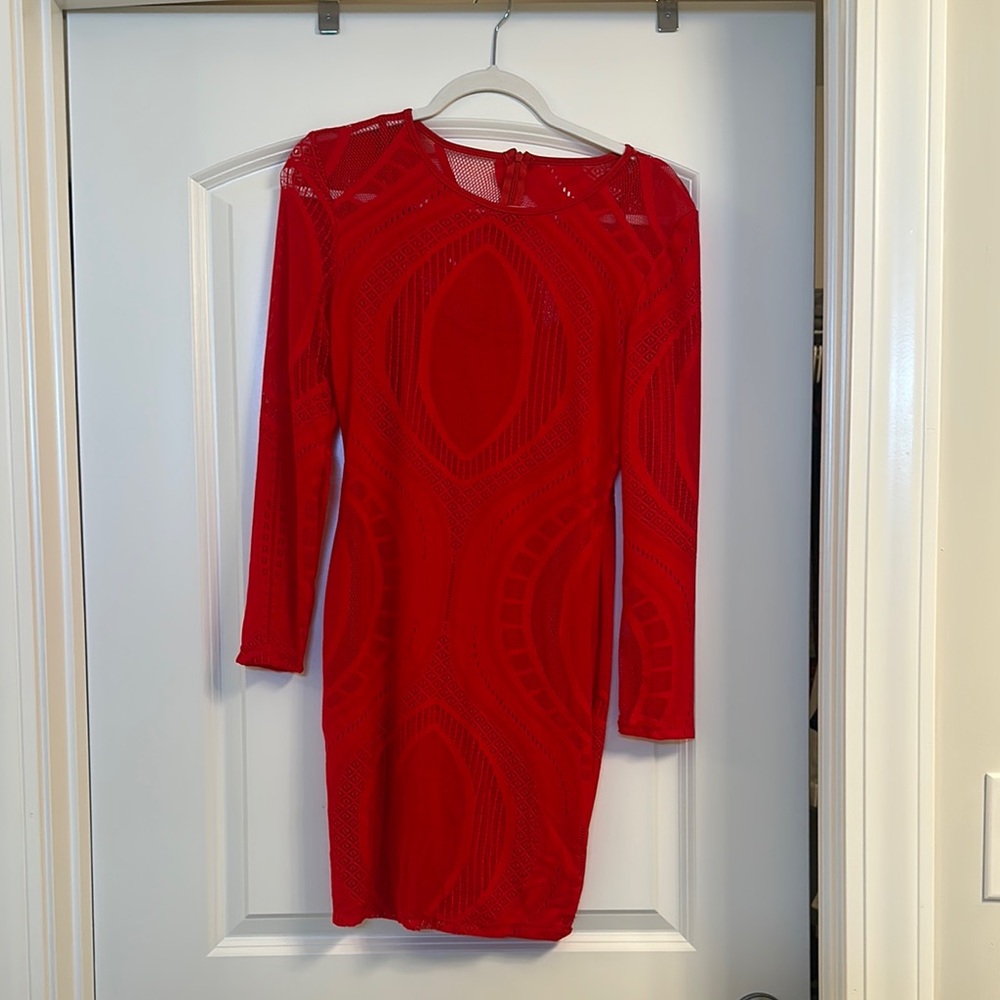 Amazon Red Long Sleeve Bateau Bodycon Dress